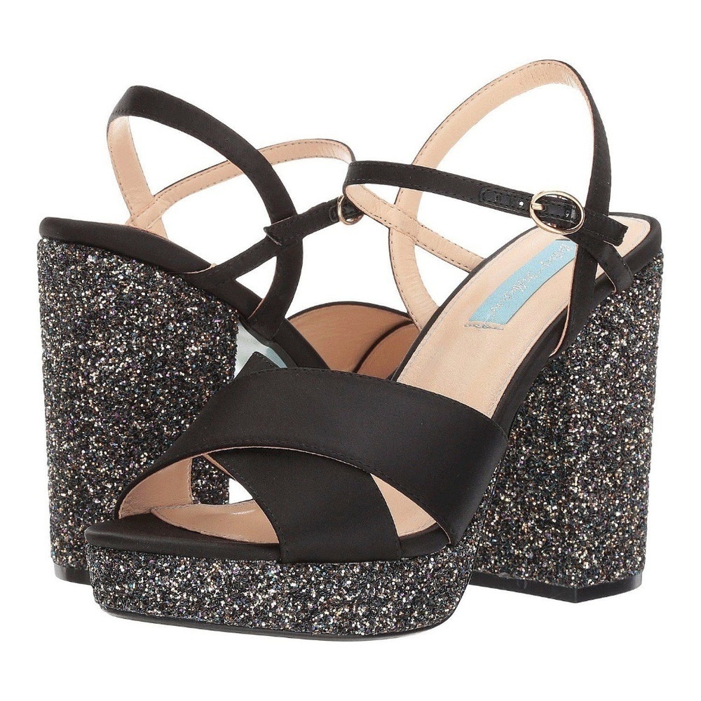Betsey Johnson Ollie Black Chunky Glitter Heels 6
